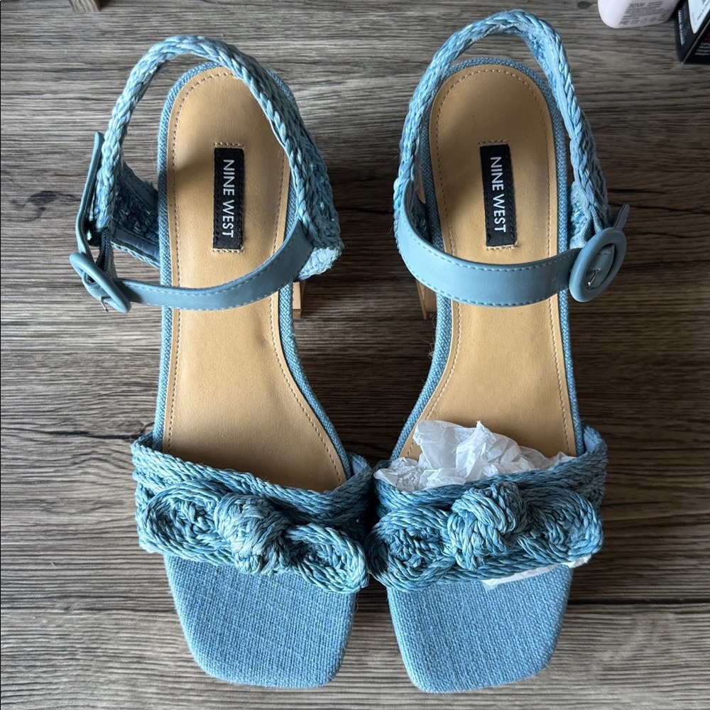 Nine West Light Blue Braided Strap Sandals